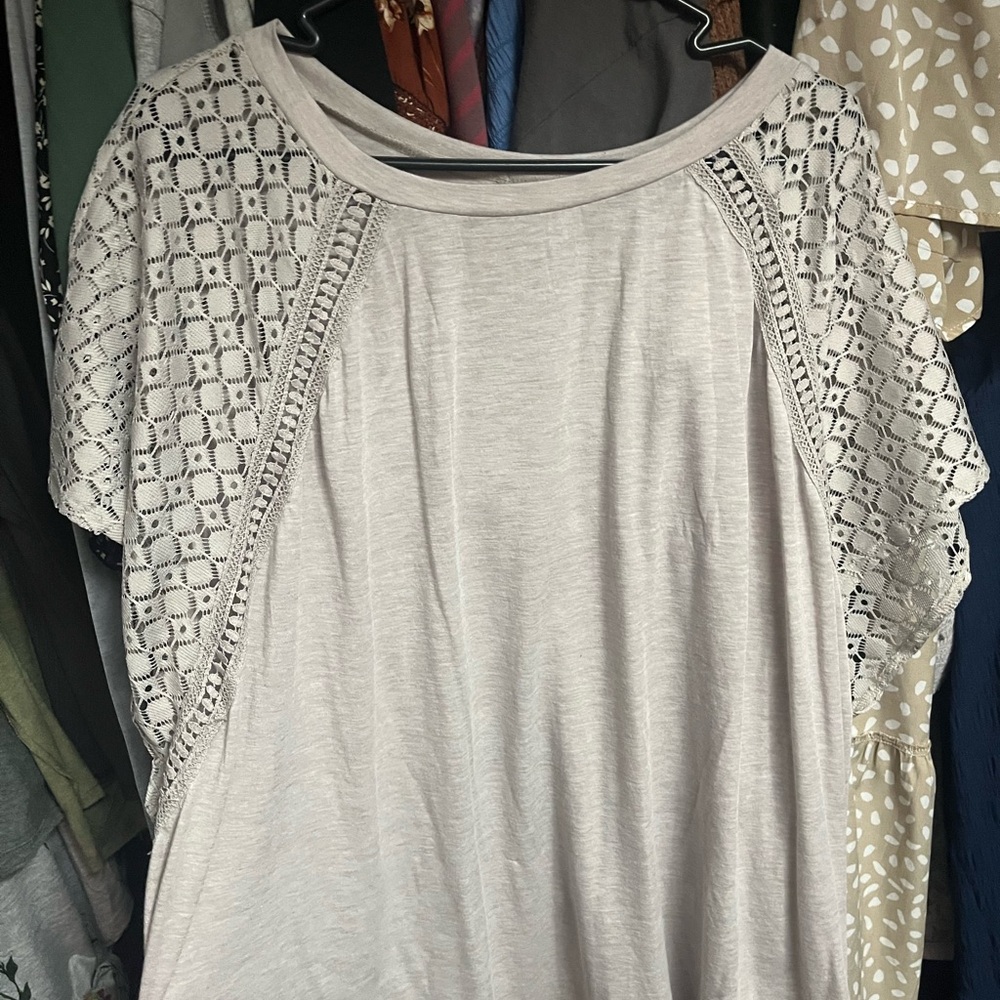SHEIN Cream Lace Sleeve Blouse